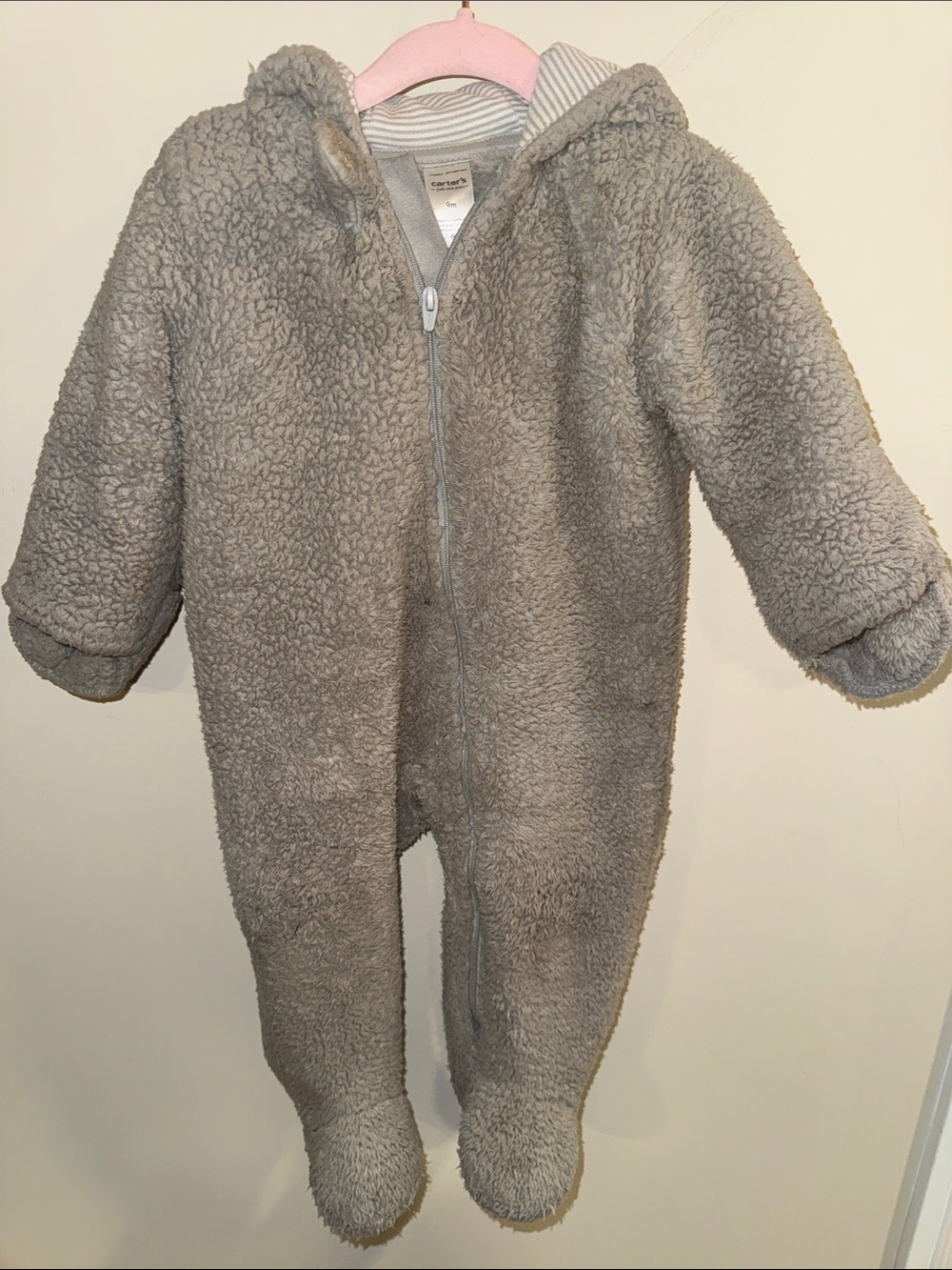 Carter's Cozy Gray Sherpa Zip-Up Footed One-Piece
